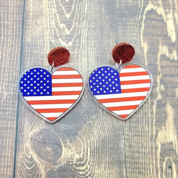 Patriotic Heart Dangle Earrings - Picture 3 of 4